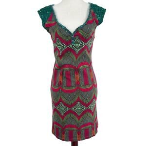 Y2K Custo Barcelona Mini Dress Womens 2 Abstract Bohemina Boho Vintage Party